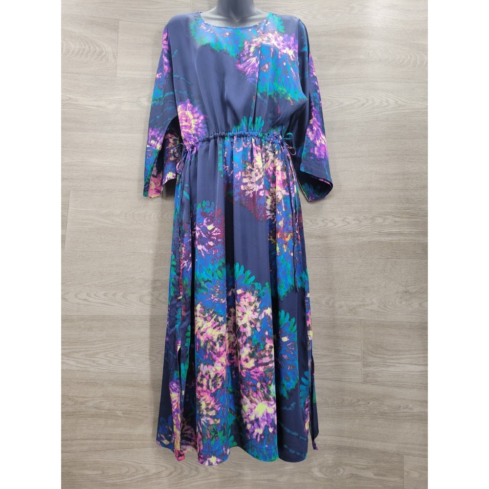ELK Women's Size 8 Multicolor Tie Dye Ruched Drawstring Dress Elbow Sleeve